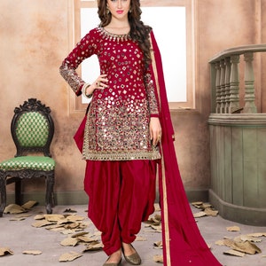 Punjabi Wedding Reception Wear Salwar Kameez Suits Heavy Embroidered Mirror Worked Heavy Net Dupatta Indian Pakistani Punjabi Patiyala Dress Choice-6