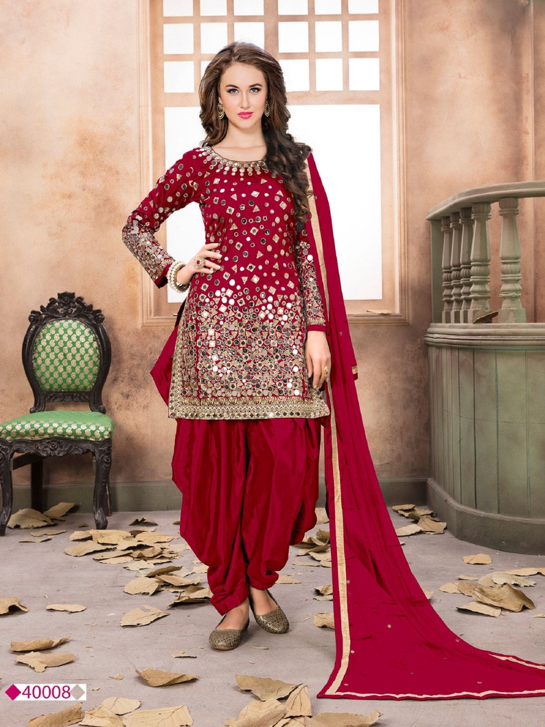 Punjabi Wedding Reception Wear Salwar Kameez Suits Heavy Embroidered Mirror Worked Heavy Net Dupatta Indian Pakistani Punjabi Patiyala Dress Choice-6