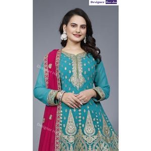 Haldi-Sangeet Funktionskläder, Pakistanska kläder för kvinnor, Färdiga Salwar Kameez med Dupatta bild 4