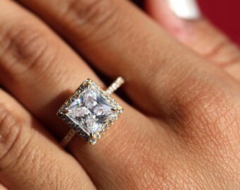 Princess Cut Moissanite Diamond Ring, 2ct Halo Engagement Ring, Proposal Ring, Comfort Fit Ring For Women, Bridal Anniversary Gift