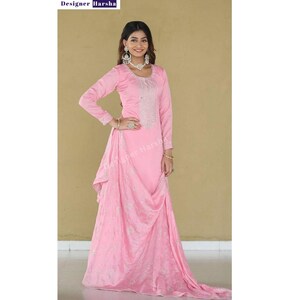 Geborduurde zijden shalwar kameez, Indiaas palazzokostuum, trouwoutfit