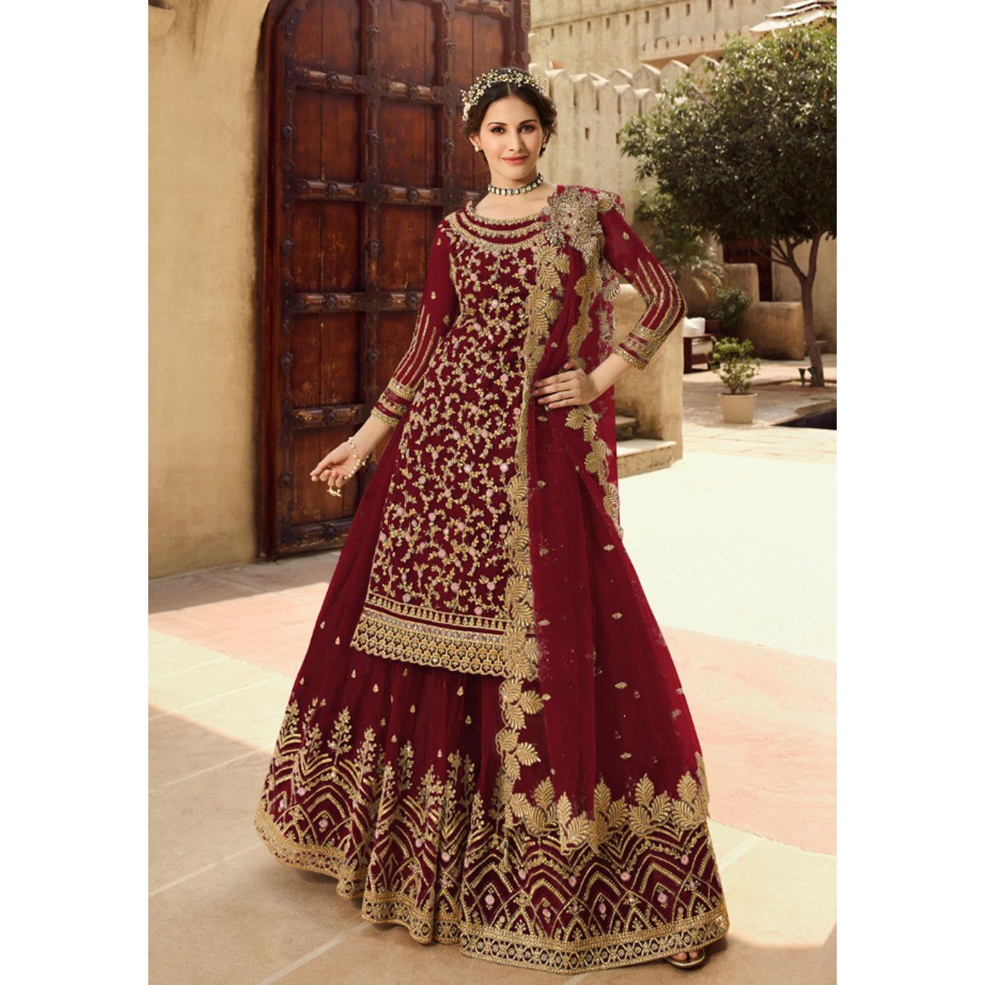 Wedding Wear Designer Sharara Pink Palazzo Suits Indian Ethnic Party Wear Designer Heavy Embroidery Worked Shalwar Kameez Dupatta Dress Clothing Womens Clothing Blazers & Suits 