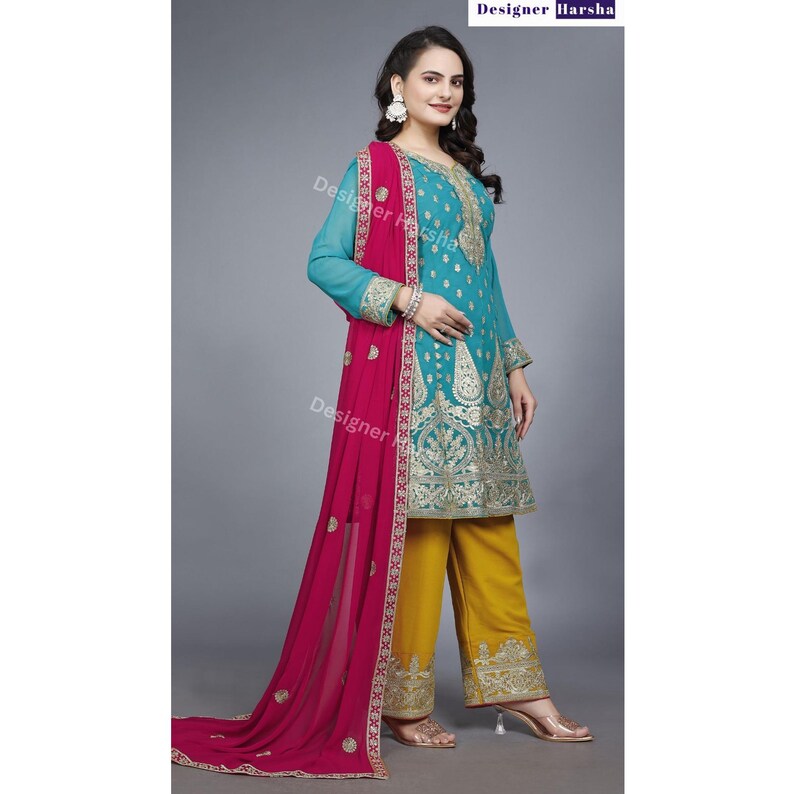 Haldi-Sangeet Funktionskläder, Pakistanska kläder för kvinnor, Färdiga Salwar Kameez med Dupatta Choice - 1