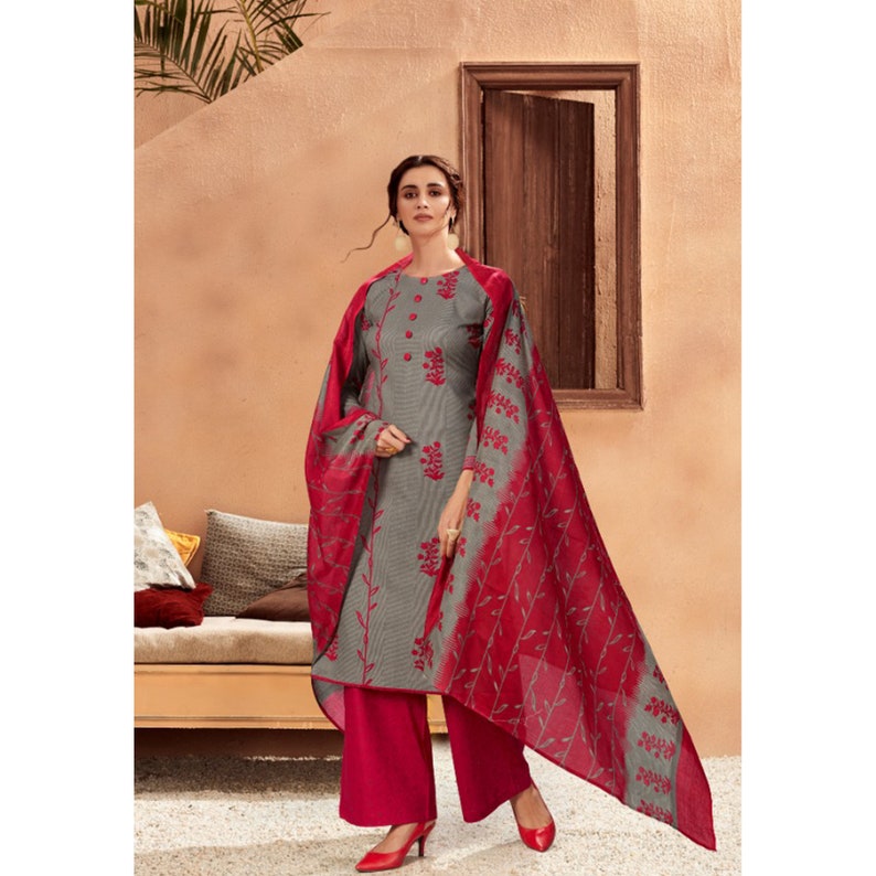 Women's Wear Plus Size Simple Salwar Kameez Palazzo-Pant Suit Festival Wear Beautiful Printed Cotton Straight Shalwar Kameez Dupatta Dresses Choice-1