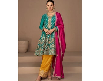 Beautiful Fancy Designer Salwar Kameez Palazzo Suits Pakistani Indian Women's Wear Wear Heavy Embroidery Work Shalwar Kameez Dupatta Dresses