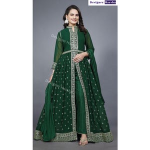 Eid Party wear Dress, Slit Anarkali Gown Suit, Georgette Stitched Gown, Wedding Reception Dresses Choice - 4