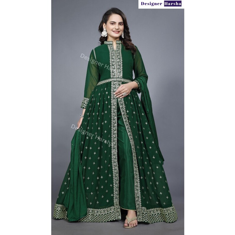 Eid Party wear Dress, Slit Anarkali Gown Suit, Georgette Stitched Gown, Wedding Reception Dresses Choice - 4
