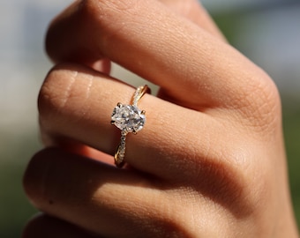 Twisted Oval Moissanite Engagement Ring, 2 Carat, 18k Yellow Gold Pave Accents