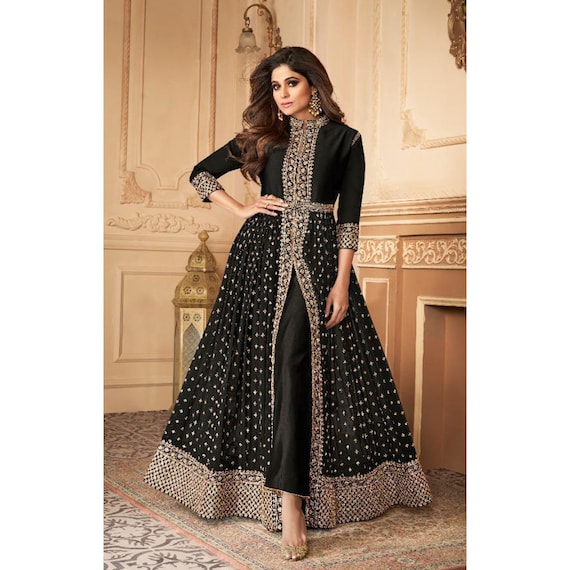 Stylish Faux Georgette with Beautiful hot fix work on neck Gown –  Prititrendz