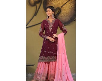 Eid-Ramadan Special Pakistani Dress, Designer Georgette Sharara Gharara Suits, Wedding Guest Dresses