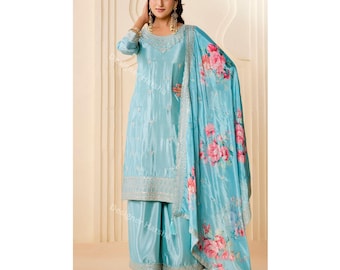 Pakistani Plus-Free Size Salwar Kameez, Wedding Guest wear Traditional Clothing, Floral Indian Outfits for Ladies