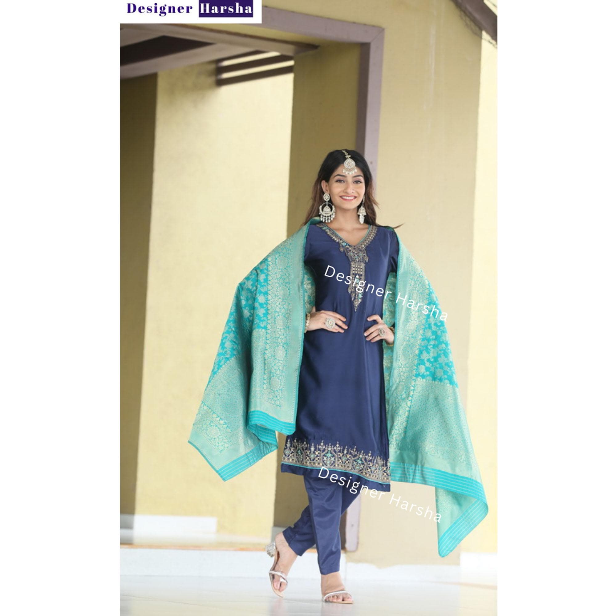 パキスタン民族衣装　Luxury綿ローン　ドレスEmbroidery ティール パキスタン民族衣装 Luxury綿ローン ドレスEmbroidery ティール