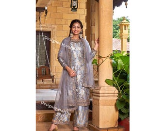 Pakistani Islamic Wear Embroidered Straight Salwar Kameez Plazzo, Indian Wedding Outfits for Ladies
