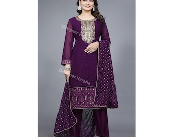 Vestidos de diseñador para funciones de Mehendi-Sangeet, trajes Shalwar Kameez rectos de tallas grandes, ropa étnica canadiense