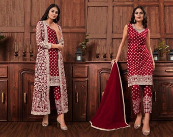 Pakistani Indian Reception Party Wear Shalwar Kameez Pant Suits Embroidery Stone Work Beautiful Salwar Kameez Dupatta Dress for Women's Wear