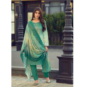 Vêtements pour femmes Fantaisie Coton Shalwar Kameez Dupatta Robe Indienne Pakistanaise Ethnique Parti Porter Broderie Imprimé Travail Pantalon Droit Pantalon Costume
