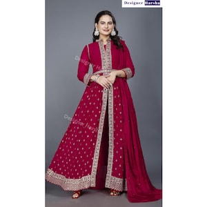 Anarkali Dress for Eid Celebration, Slit Anarkali Gown, Indian Flared Evening Dresses, Ethnic Party & Wedding Wear, Women’s Anarkali Suits