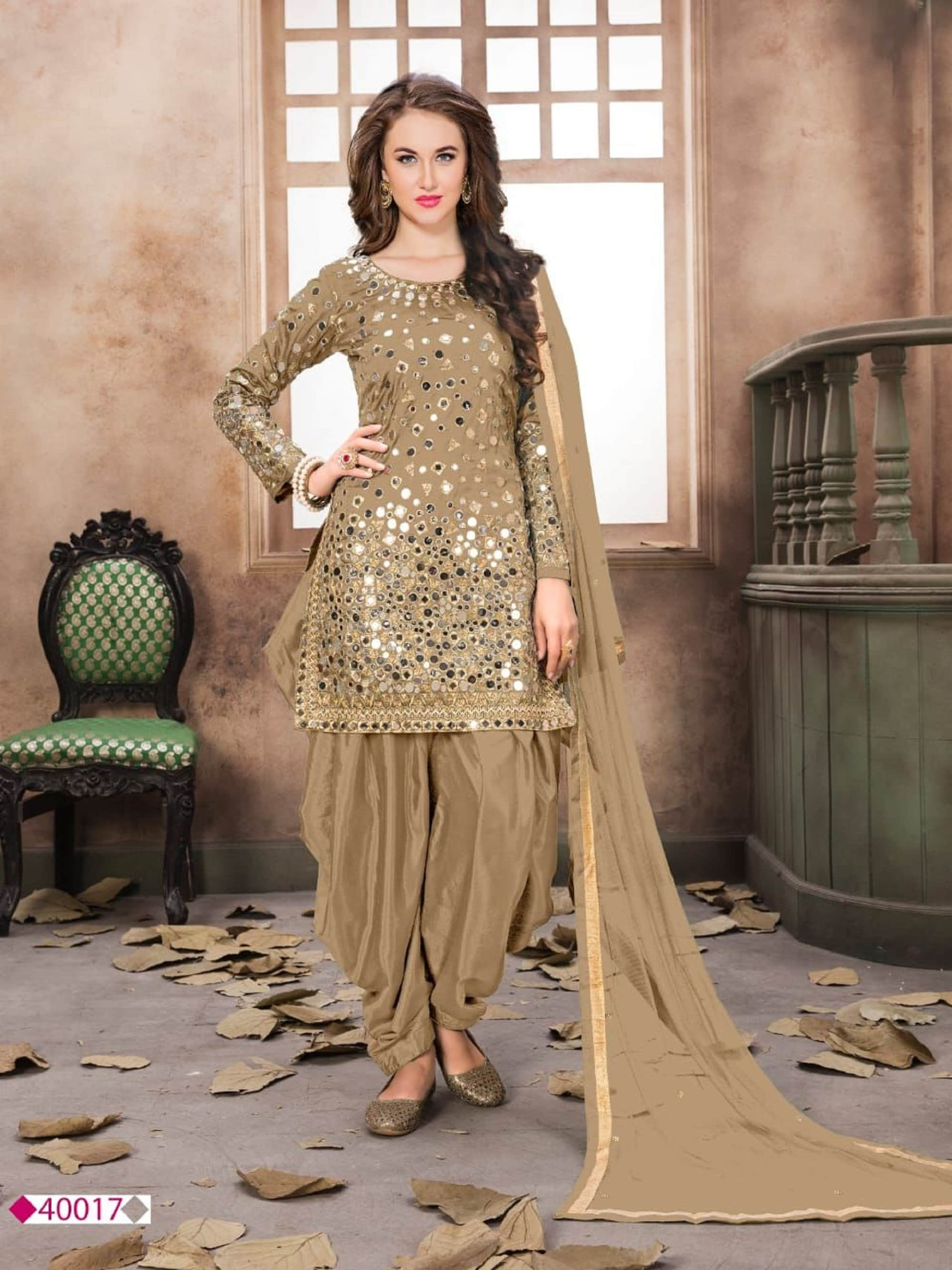 Punjabi Patiala Net Dupatta Dress Indian Pakistani Wedding Wear Shalwar  Patiala Suit With Embroidery Handmade Mirror Worked Made by Our Team 