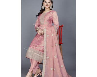 Embroidered Salwar Kameez Suit, Viscose Dola Jacquard Wedding Outfit for Women's