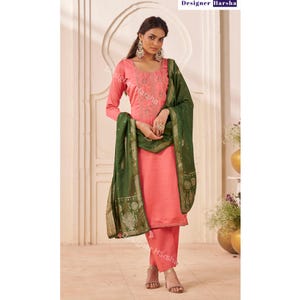 Salwar Kameez con Dupatta per donna taglie forti, completo pantalone dritto indiano, spedizione gratuita negli Stati Uniti, abiti da invitata a nozze