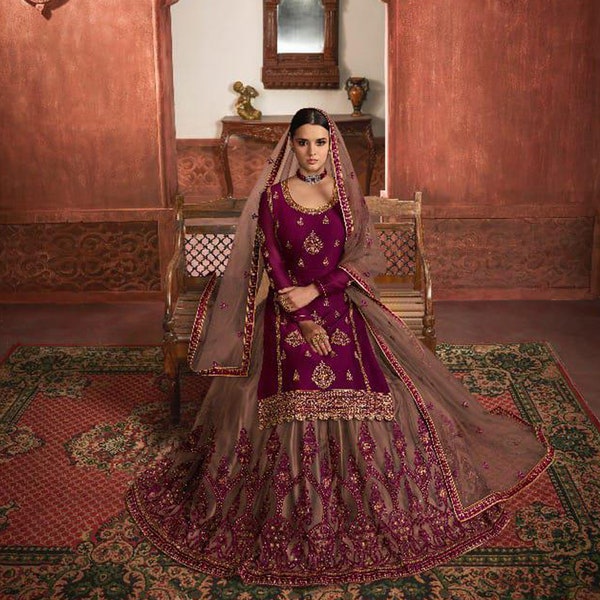 Twee stijl slijtage ontwerper Lehenga Kameez pak Indiase Pakistaanse receptie slijtage broek pak Ghaghra Kameez jurk met net Dupatta gemaakt door ons team