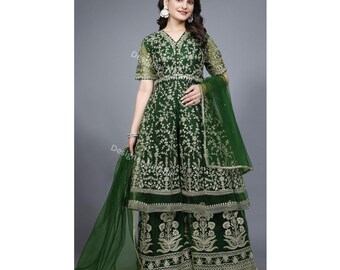 Conjunto de 3 piezas de Salwar Kameez, top bordado y plazzo para fiesta de Eid pakistaní, atuendo de boda