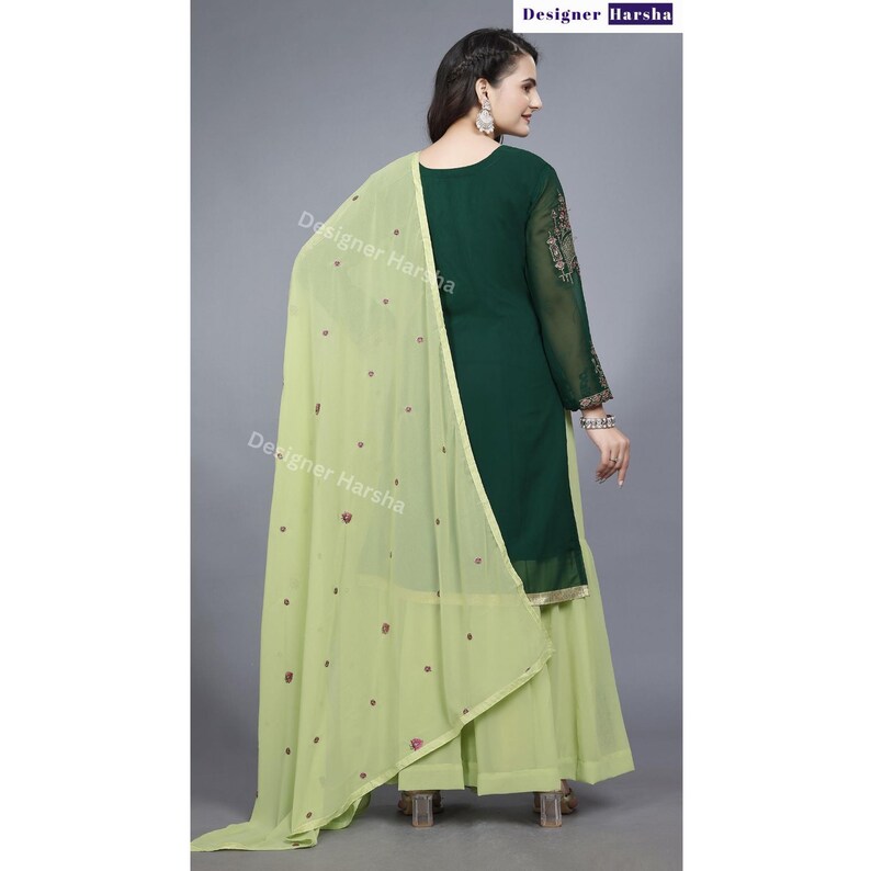 Eid-Ramadan Special Pakistani Dress, Designer Georgette Sharara Gharara Suits, Wedding Guest Dresses image 7