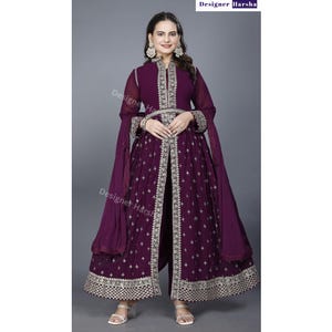 Eid Party wear Dress, Slit Anarkali Gown Suit, Georgette Stitched Gown, Wedding Reception Dresses Choice - 3