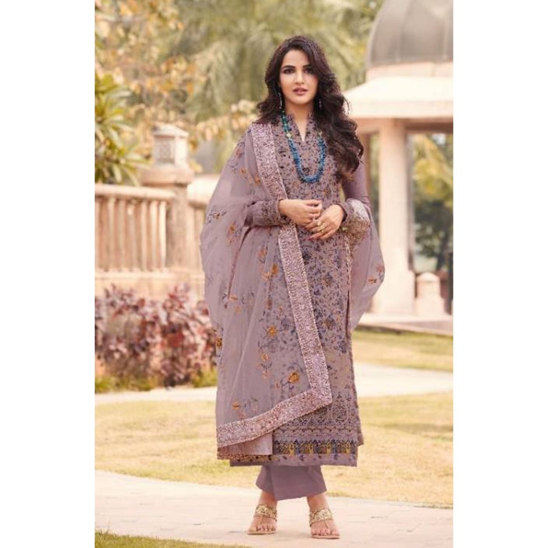 Indian Pakistani Wedding Ethnic Party Wear Designer Shalwar Kameez Dupatta Dress Embroidery Work Handmade Straight Trouser Pant-Plazzo Suits Choice-4