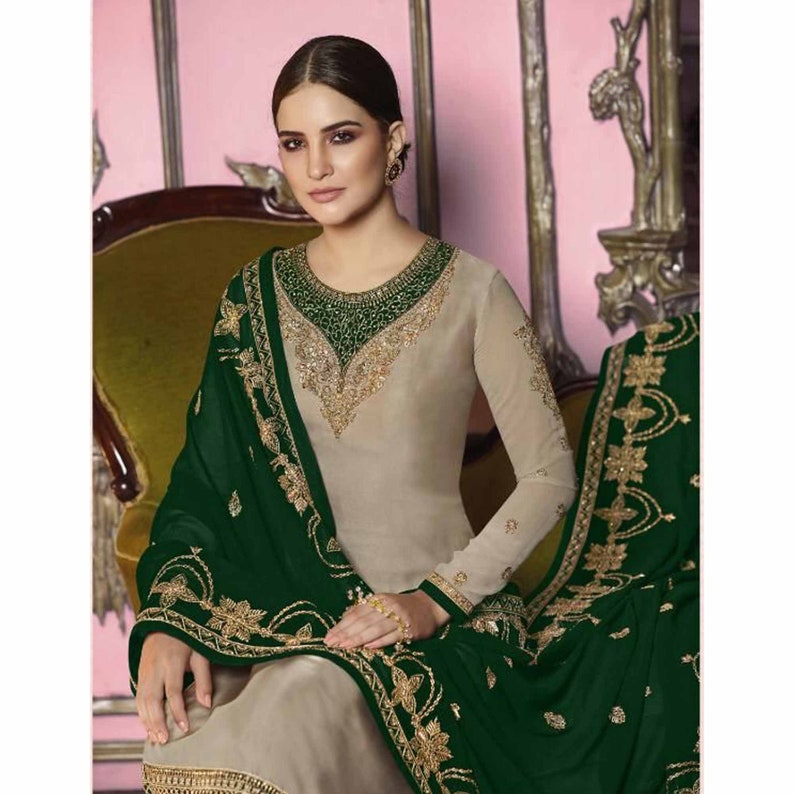 Stitched Indian Pakistani Eid Special Bollywood New Designer Party Wedding Wear Long Straight Salwar Kameez Suits With Georgette Dupatta