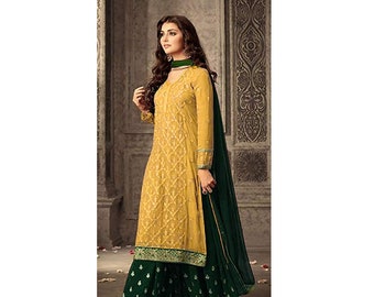 Indian Woman Wear Salwar Kameez Palazzo Suits Designer Pakistani Wedding Wear Georgette Embroidery Worked Heavy Shalwar Plazzo Dupatta Dress