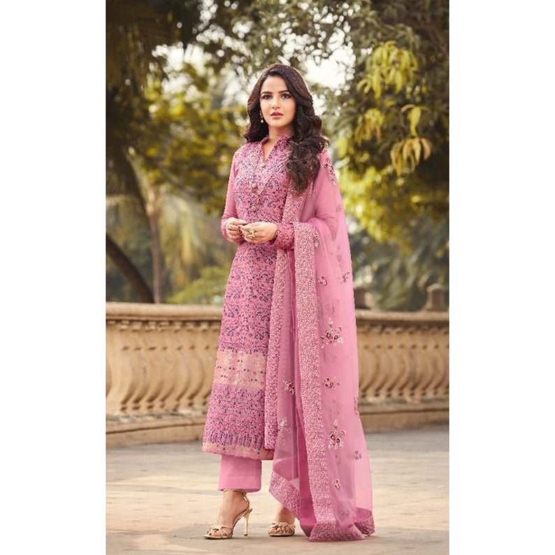Indian Pakistani Wedding Ethnic Party Wear Designer Shalwar Kameez Dupatta Dress Embroidery Work Handmade Straight Trouser Pant-Plazzo Suits Choice-1