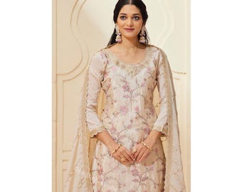 Indian Pakistani Ethnic Party wear Clothing , Embroidered Chinon Salwar Kameez Palazzo Suits