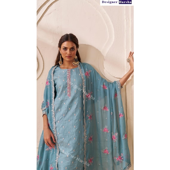 Pakistani Wedding wear Outfit, Silk Salwar Kameez Set, Indian Embroidery Dresses