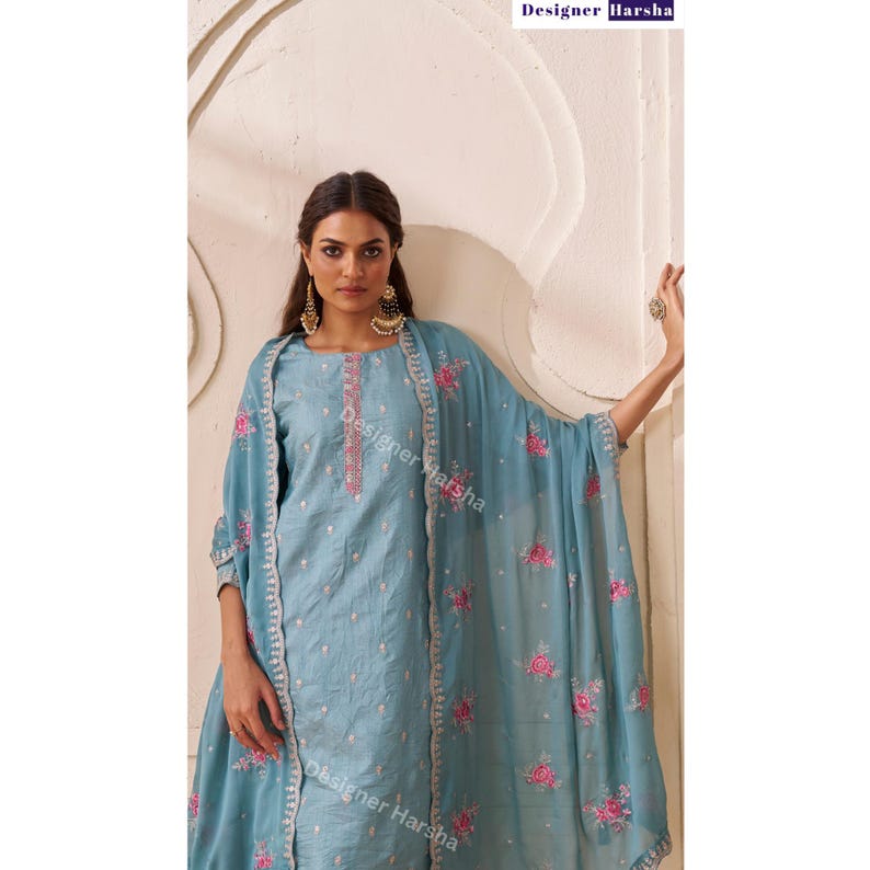 Pakistani Wedding wear Outfit, Silk Salwar Kameez Set, Indian Embroidery Dresses image 1