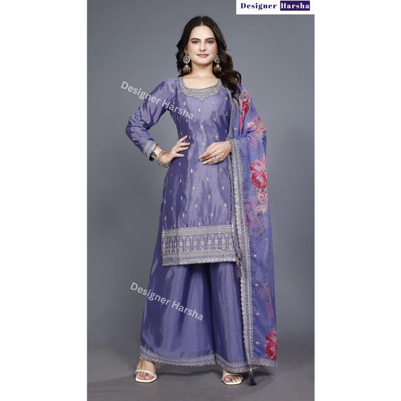 Embroidered Chinon Shalwar Kameez for Women, Pakistani Style Suit, Ladies Ethnic Party wear Palazzo Suits, Indian Festival Dresses Choice - 2