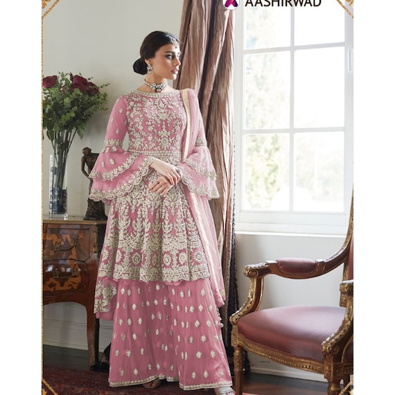 Pakistani Designer Suit Women Wedding Wear Set Of Shalwar Kameej Dupatta Plazzo 