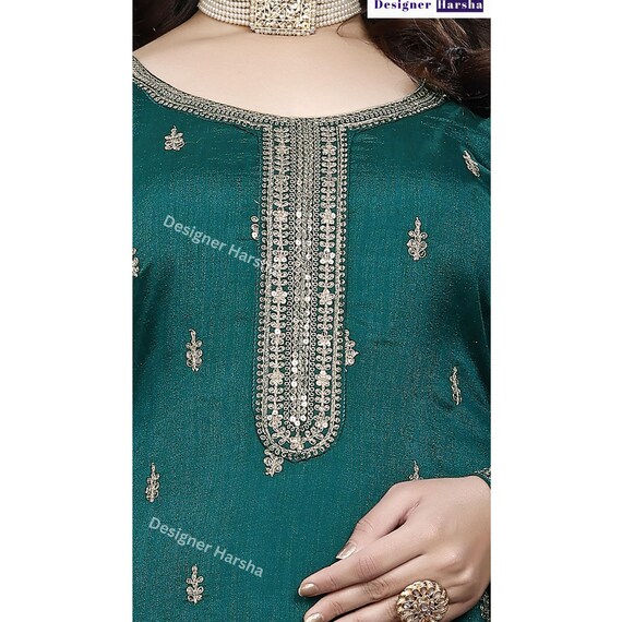 Indischer Shalwar Kameez Anzug - Schwere Baumwolle Mit Stickerei