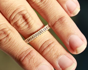14k Solid Gold Baguette Ring, Vertical Baguette Half Eternity Wedding Band, Diamond Engagement Band, Moissanite Baguette Ring