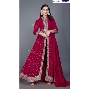 Eid Party wear Dress, Slit Anarkali Gown Suit, Georgette Stitched Gown, Wedding Reception Dresses Choice - 5