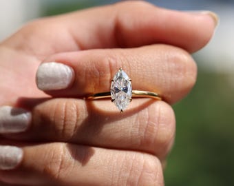 1ct Marquise Cut Moissanite Engagement Ring / 6 Prong Diamond Ring / Solitaire Wedding Promising Ring