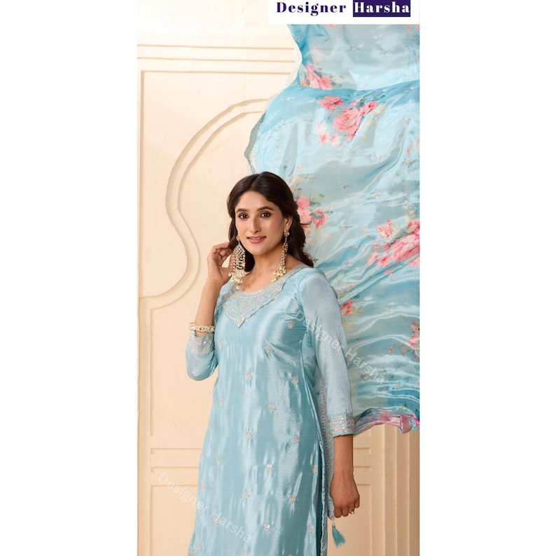 Embroidered Chinon Shalwar Kameez for Women, Pakistani Style Suit, Ladies Ethnic Party wear Palazzo Suits, Indian Festival Dresses image 3