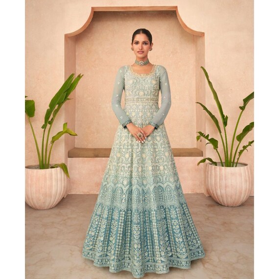 Designer Floor Touch Anarkali Gown - 63003 | Omzara