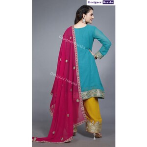 Haldi-Sangeet Funktionskläder, Pakistanska kläder för kvinnor, Färdiga Salwar Kameez med Dupatta bild 3
