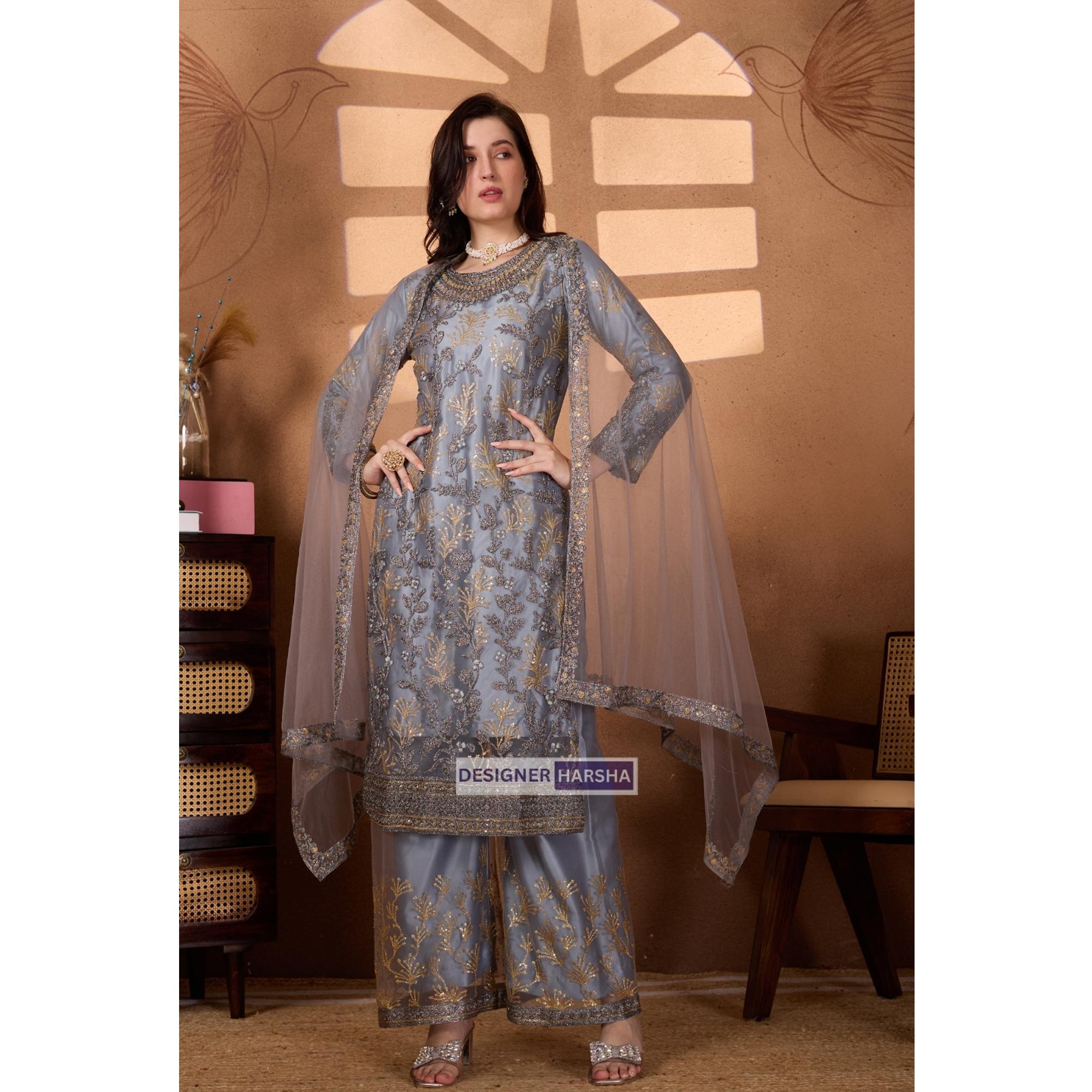 パキスタン民族衣装　Luxury ドレス　刺繍 Anarkali サーモンピンク パキスタンのウェディング衣装、インドの結婚式用ドレス、インドの伝統