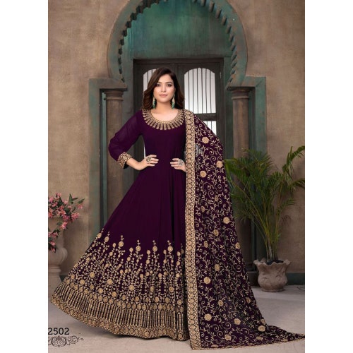 Round Full Flared Anarkali Gown Suit Ready to Wear Pakistani shops Indian Wedding Wear Heavy Georgette Embroidery work Anarkali Gown Dupatta Dress