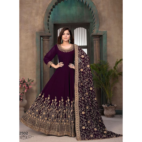 Buy RAXITA FASHION Beautiful Chikan work Georgette red colored Floor Touch  Gown(wine) Online at Best Prices in India - JioMart.
