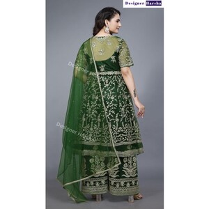 Heavy Embroidered Anarkali Top with Palazzo Suit, Pakistani Salwar Kameez with Net Dupatta image 9