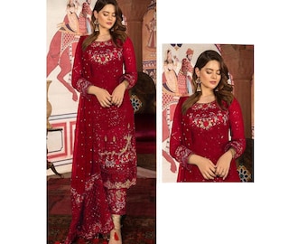 Designer Salwar Kameez Dress Embroidery Worked Heavy Net Dupatta Indian Pakistani Traditional Wear Beautiful Trouser Pant Suits Made by Team