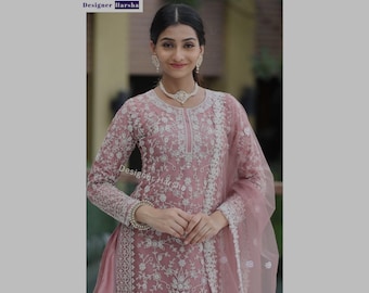 Pakistani Indian Designer Outfit, Ready-made Plazzo Suit, Embroidered Salwar Kameez